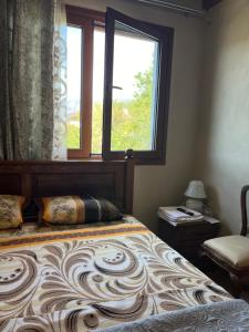 1 dormitorio con cama y ventana en Жанет en Kalofer