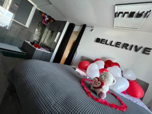 Postel nebo postele na pokoji v ubytování Bellerive Love Suite Magnifique vue lac