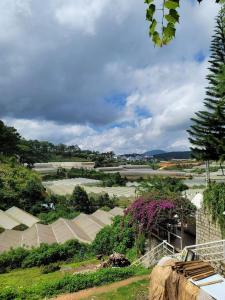 a view of a park with trees and a river at Ma Lá Glamping Đà Lạt in Da Lat