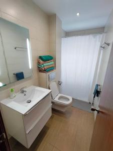 a bathroom with a white sink and a toilet at PM70 Apartment in San Sebastián