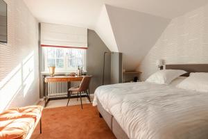 a bedroom with a bed and a desk at Villa Monceau Louvain la neuve in Louvain-la-Neuve