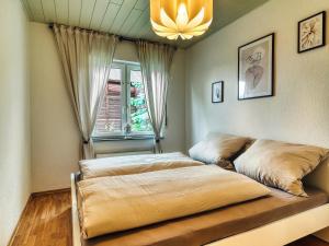 1 dormitorio con 2 camas y ventana en Ihr Zuhause fernab von Zuhause, en Ringsheim