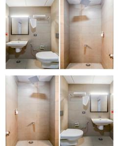 Duas fotografias de uma casa de banho com WC e lavatório. em HOTEL SR GRAND em Gorakhpur