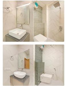two pictures of a bathroom with a sink and a mirror at HOTEL SR GRAND in Gorakhpur