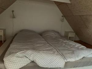 1 cama grande en una habitación con 2 mesas en Kongsholmlund. Enjoy the countryside., en Vejby