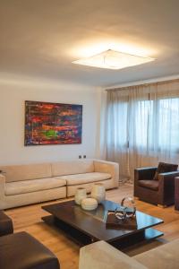 sala de estar con sofá y mesa en Set of Flats Vol 1 2 3, en Tríkala