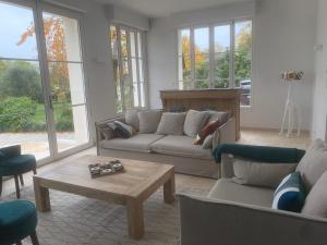 sala de estar con sofá y mesa de centro en Le Petit Versailles Loire Tours, en Rochecorbon
