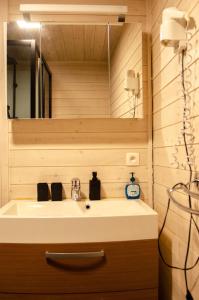 ein Bad mit einem Waschbecken und einem Spiegel in der Unterkunft LE GLAWAN in Barvaux