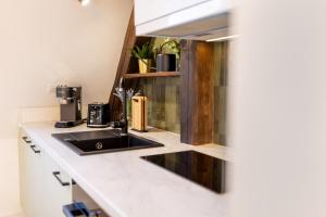 a kitchen with a sink and a coffee maker on a counter at Apartment with Entresol Old Town Krakow in Krakow