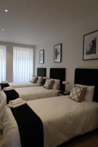 a group of four beds in a room at Apartamentos sobre o Douro in Porto