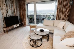 a living room with a couch and a tv at AH Albelli II in Košice