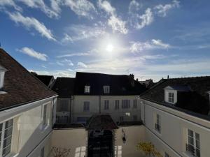 uma vista sobre os telhados de edifícios de uma cidade em Le Laurencin Sens - Le Family em Sens