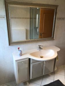 een badkamer met een wastafel en een spiegel bij Wohnung in ruhiger Wohnlage in Bad Kreuznach