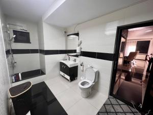 a bathroom with a toilet and a sink at Apartament zona fabricii Ford in Craiova