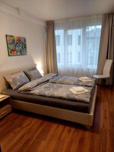 Cette chambre comprend un grand lit et une fenêtre. dans l'établissement Doris' 1 Bedroom Apartment, à Sofia