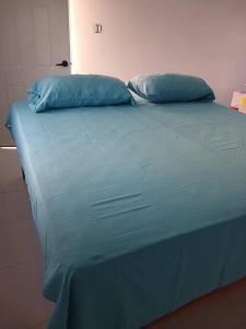 にあるStay Jamaica Villaの青いベッド(枕2つ付)