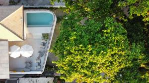 - une vue sur la piscine située à côté d'une brousse dans l'établissement AL MAR SUÍTES, à Praia do Forte