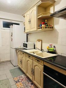 a kitchen with a sink and a white refrigerator at Tom House in Lille
