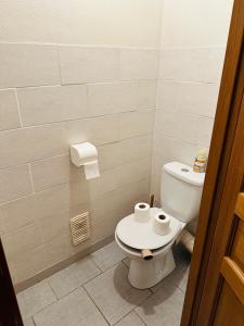 uma casa de banho com um WC e 2 rolos de papel higiénico em Tom House em Lille