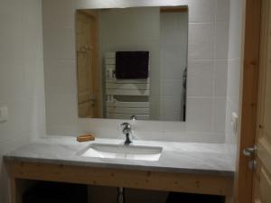 a bathroom with a sink and a mirror at Chalet spacieux pour 10 personnes avec parking et animaux admis - FR-1-467-71 in Le Grand-Bornand