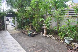 um jardim com árvores e plantas ao lado de um edifício em Cozy 1-bedroom house in quiet residential village. em Iloilo
