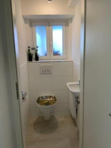 a bathroom with a toilet and a sink at Ferienwohnung in Stegen bei Freiburg, Schwarzwald in Stegen