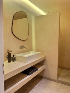 a bathroom with a white sink and a mirror at Le Divio - Homillesime in Dijon