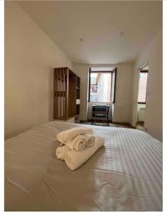 um quarto com uma cama com duas toalhas em Appartement chaleureux en hyper centre de Gap em Gap