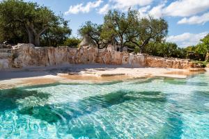a pool of water with trees in the background at Sopra i Sassi - Villa & Trulli in Ostuni