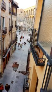 an overhead view of a city street with a eiffel tower at Hostal segovia adults only in Segovia