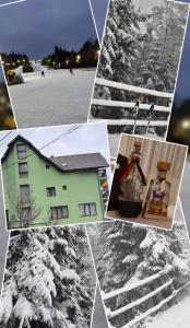 a collage of pictures of a house in the snow at Pensiunea Ana in Cavnic