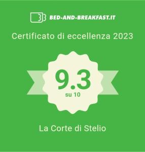 Certifikát, hodnocení, plakát nebo jiný dokument vystavený v ubytování B&B La corte di Stelio