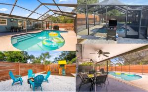 un collage de fotos de una piscina y una casa en Tropical Oasis FL Largo, en Largo