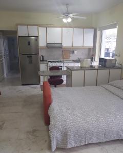 a large kitchen with a bed in a room at Daisy luxury in Piraeus