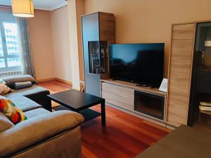 - un salon avec une grande télévision à écran plat dans l'établissement Como en casa, à Oviedo