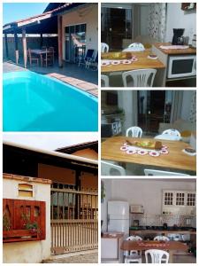 un collage de photos d'une piscine et d'une maison dans l'établissement Casa B com Piscina Enseada Ubatuba Max06 Hosp, à São Francisco do Sul