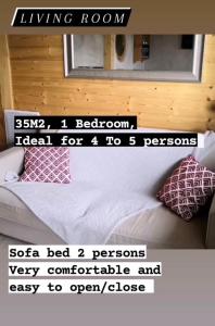 Schlafzimmer mit einem Bett mit rosa Kissen und einem Spiegel in der Unterkunft Charmant T2 classé 3 étoiles, Les Crozats, Magnifique vue montagne in Avoriaz