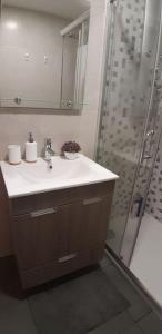 a bathroom with a sink and a shower at Pedreira apartment in Calheta