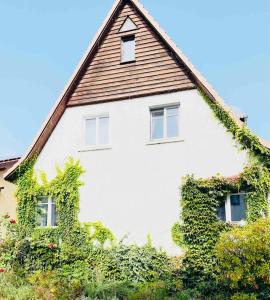 Una casa blanca con hiedra a un lado. en Linas Landhaus (nahe Heidelberg) - Komplettes Haus en Gaiberg