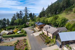 an aerial view of a house on a hill at The View House in Nehalem