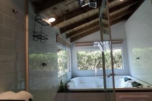 阿弗雷多瓦格內的住宿－Cabana Gracillis，带浴缸和窗户的大浴室