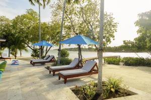 a group of chairs and umbrellas on a patio at The Enclave - Your Own Private Island Retreat in Placencia Village
