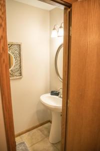 La salle de bains est pourvue d'un lavabo et d'un miroir. dans l'établissement Spacious Vacation Home, à Chanhassen