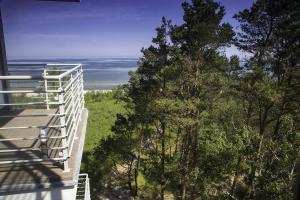 a balcony of a house with a view of the ocean at Baltic View Apartment in Dziwnówek