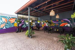 una habitación con macetas y una pared colorida en Viva Guest House en San José