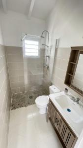 een witte badkamer met een toilet en een wastafel bij LE MANGO 'Lodge in Saint-François