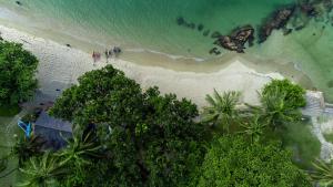 an overhead view of a beach with trees and the ocean at Turi Beach Resort in Nongsa