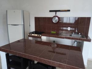 a kitchen with a counter top and a refrigerator at La Terraza-Departamento 5- Parras de la Fuente in Parras de la Fuente