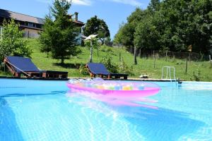 a pink inflatable boat in a swimming pool at Guest House Lagotto's Peak in Radatovići
