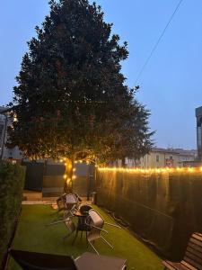 a tree and a fence with a tree and lights at Murari Brà 20 in Verona